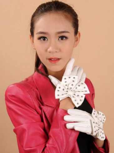 Full Finger Punk Pu Leather Bow Gloves - White Stylord