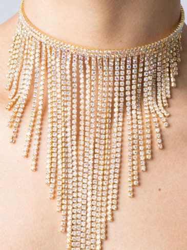 Geometric Crystal Long Tassel Choker Necklace - Gold Stylord