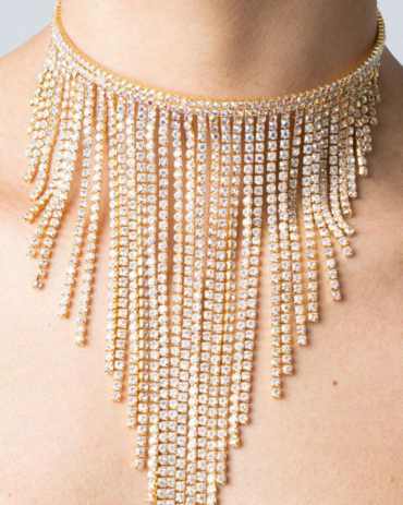 Geometric Crystal Long Tassel Choker Necklace - Gold Stylord