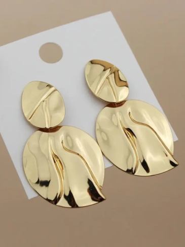 Geometric Leaf Shape Drop Earrings - Gold Stylord