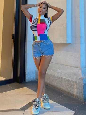 Geometric Print Short Sleeve Fashion T-shirt - Multi / s Stylord