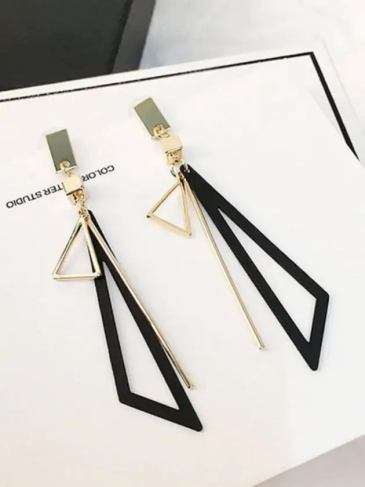 Geometric Triangle Tassel Dangle Earrings - Black Stylord