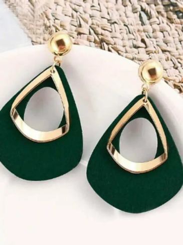 Geometric Wood Drop Earrings - Green Stylord