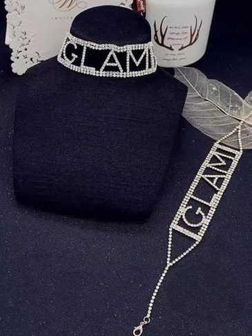 Glam Rhinestone Sparkling Fashion Sexy Necklace - Silver Stylord