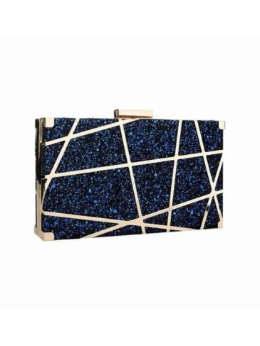 Gold Acrylic Lattice Clutch Bag - Blue Stylord