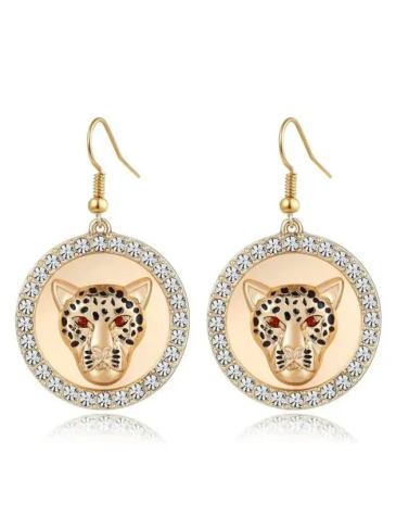 Gold Alloy Leopard Head Drop Earrings - Stylord