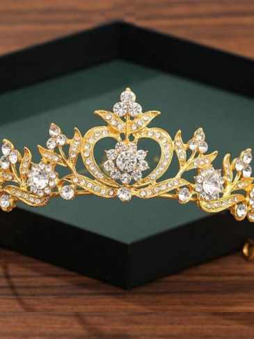Gold Color Rhinestone Crown Headpiece - Stylord