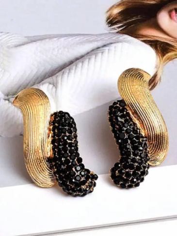 Gold Metal Rhinestone Dangle Drop Earrings - Stylord