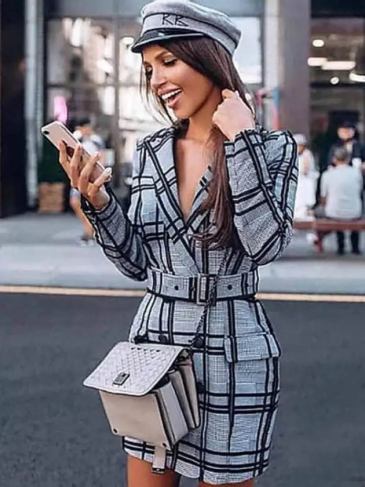 Grey & Black Stylish Dress/coat With Belt - s Stylord