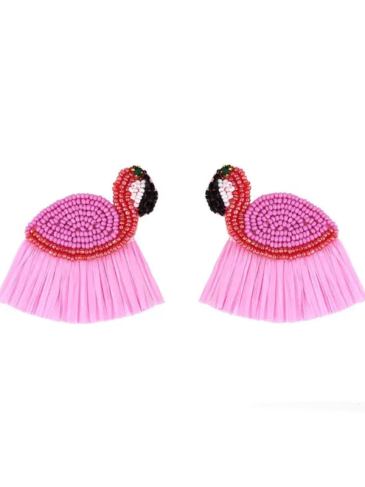 Handmade Flamingo Bohemian Beaded Earrings - Pink - Stylord