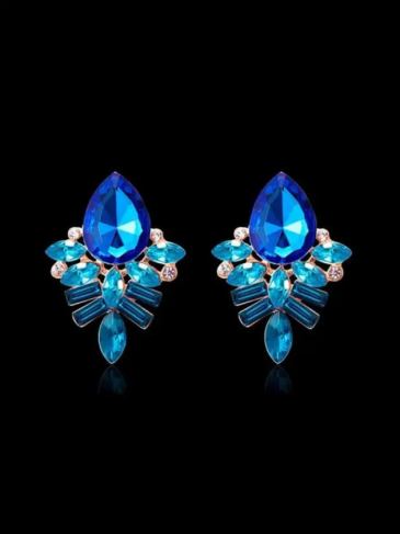 Handmade Rhinestone Stud Crystal Earrings - Blue Stylord