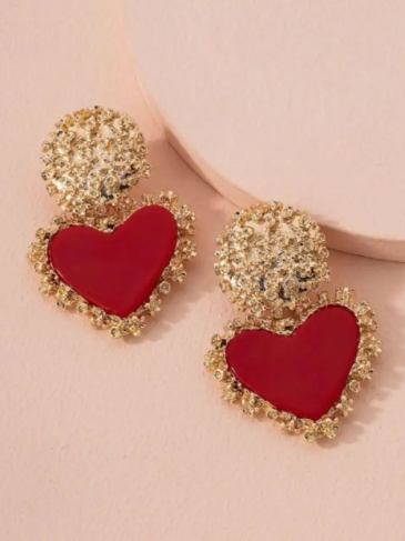 Heart Drop Earrings - Red Stylord