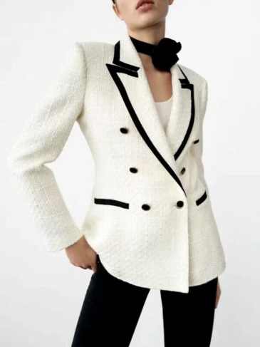 High Quality Double Breasted Patchwork Blazer - White / s Stylord