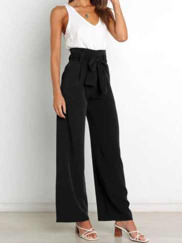 High Waist Elegant Wide Leg Trouser Pant - Black / s Stylord