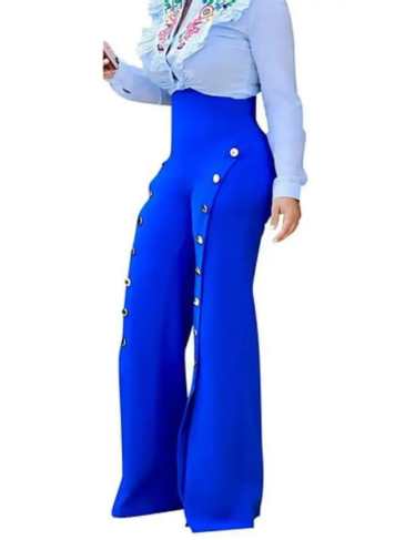 High Waist Wide Leg Full Length Pant - Blue / One Size Stylord