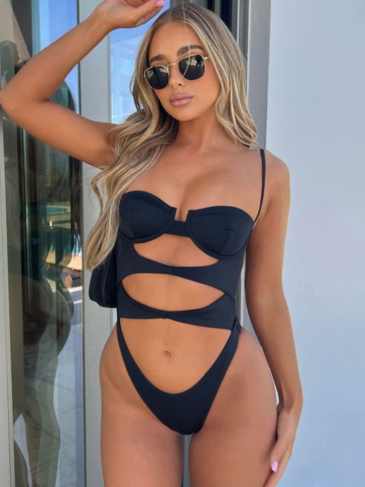 Hollow Out Backless Solid Sexy One Piece Bodysuit - Black / s Stylord