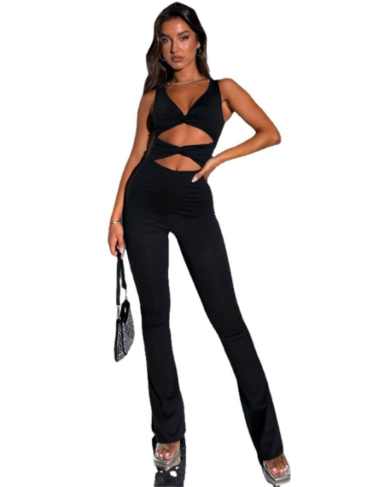 New Hollow Knot Cut Out Sleeveless Jumpsuit - Black / s Stylord