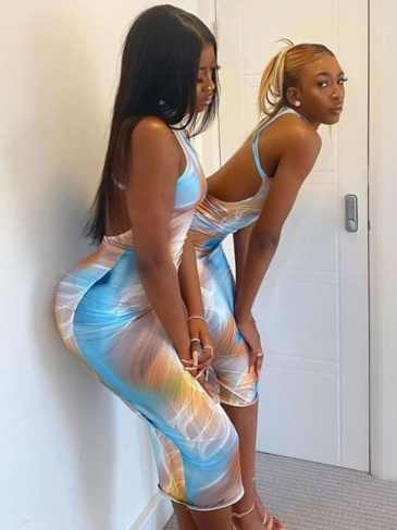 Hollow Out Halter Seaside Midi Dress - Blue / s Stylord