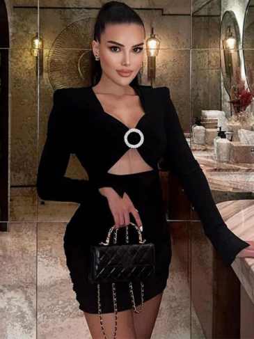 Hollow Out Sexy Elegant Cut Mini Dress - Black / s Stylord