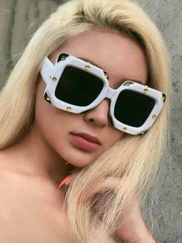 Italian Big Frame Square Diamond Sunglasses - White Stylord