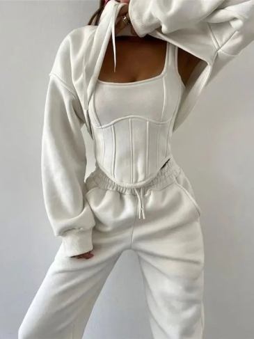 Lace Up Slim Long Sleeve Splice Hoodie + Pant Tracksuit - White / s Stylord