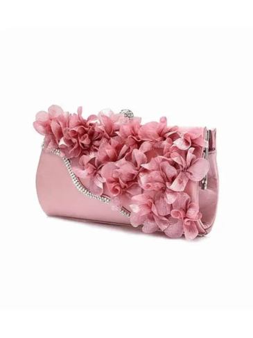 Lady Satin Flower Wedding Purse - Pink Stylord