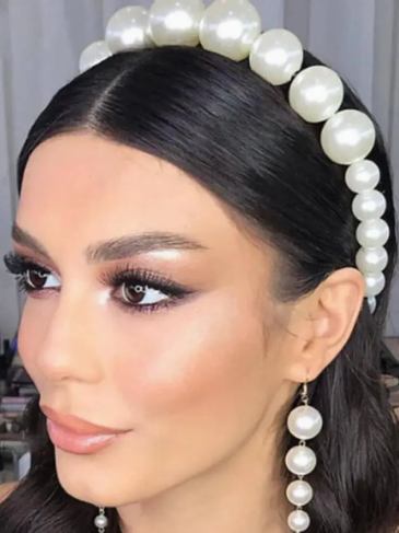 Large Ivory White Pearl Headband + Earrings - Stylord