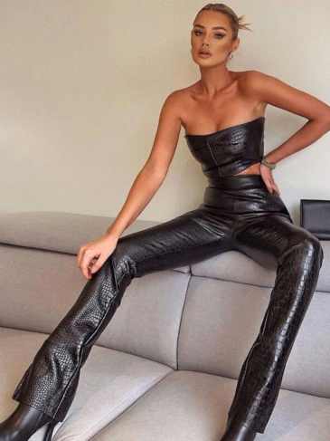 Leather Backless Strapless Outfit Set - Black / s Stylord