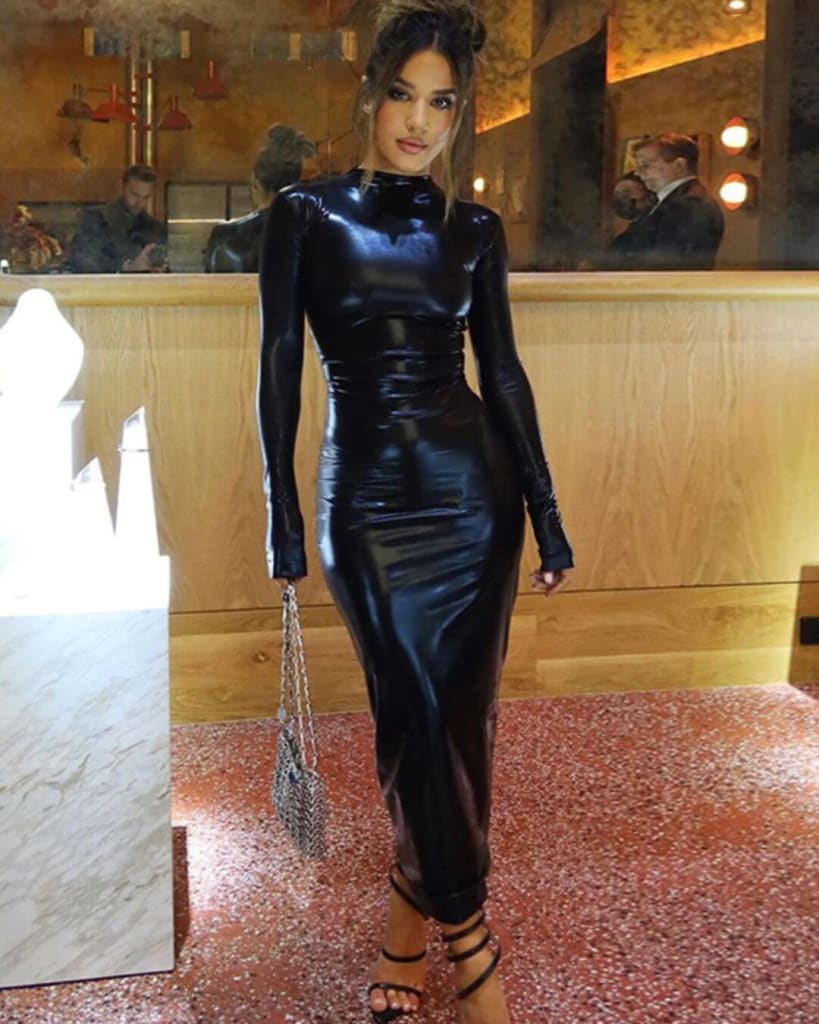 knee length dresses for ladies Ashlyn Faux Leather Midi Dress – One Stylish Lady main image 0