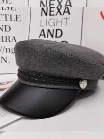 Pu Leather Military Captain Hat - Grey Stylord