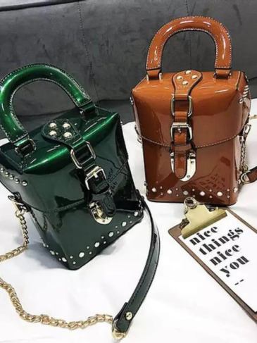 Leather Pearl Shoulder Handbag - Brown Stylord