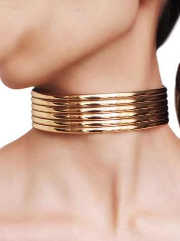 Leather Statement African Choker Necklace - Gold Stylord