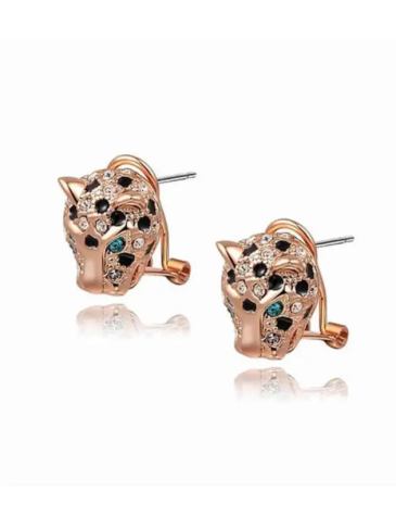 Leopard Head Fox Bee Stud Earrings - Gold Stylord