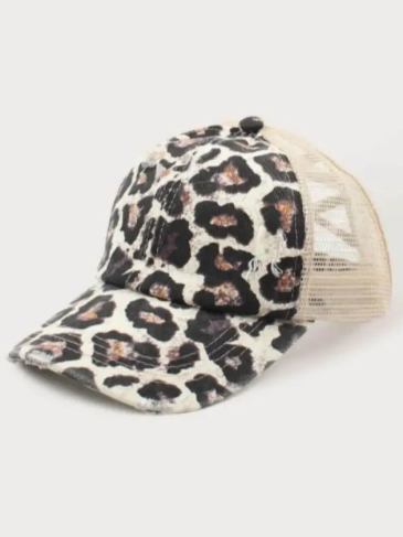 Leopard Pattern Mesh Baseball Hat - Khaki Stylord