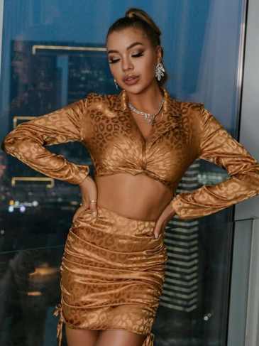 Leopard Print Sexy Two Piece Set - Brown / s Stylord