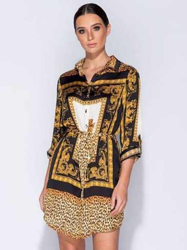 Leopard Print Shirt Dress - Brown / One Size Stylord