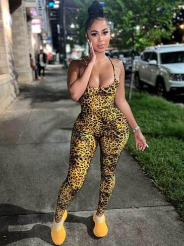 Leopard Print Sleeveless Bodycon Sexy Hollow Out Jumpsuit - Brown / s Stylord