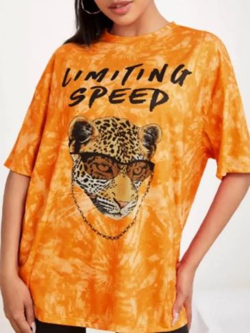 Leopard Print Tie Dye Drop Shoulder T-shirt - Orange / s Stylord
