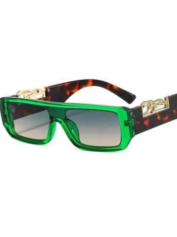 Leopard Shape Rectangle Brand Designer Sunglasses - Green Stylord
