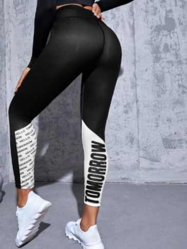 Letter Graphic Two Tone Sport Legging - Black / s Stylord