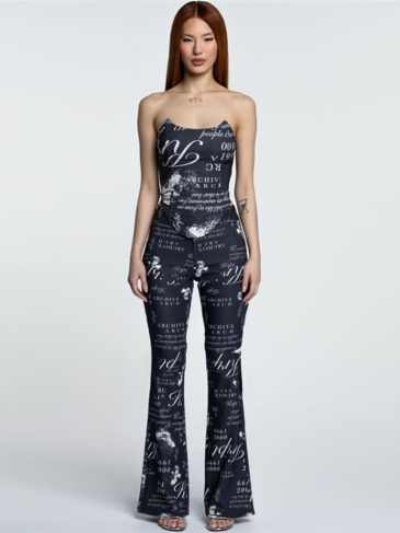 Letter Print Casual Top & Pant Two Piece Set - Black / s Stylord