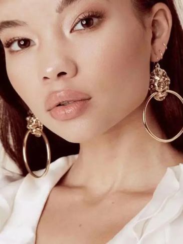 Lion Head Big Circle Dangle Drop Earrings - Gold Stylord