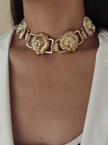 Lion Head Geometric Chain Necklace - Gold Stylord