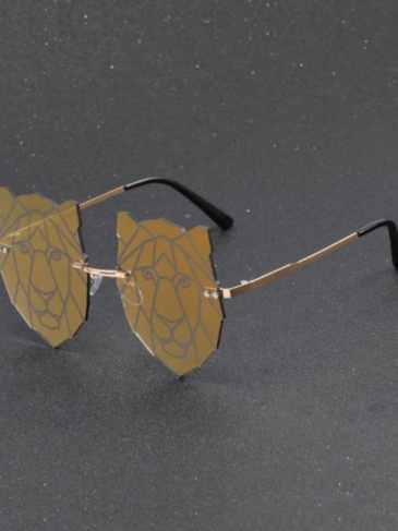 Lion Head Lens Rimless Fashion Sunglasses - Gold Stylord