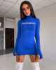 Little Letter Print Turtleneck Mini Dress - Blue / s Stylord
