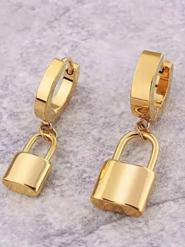 Lock Shaped Stainless Steel Stud Earrings - Gold Stylord