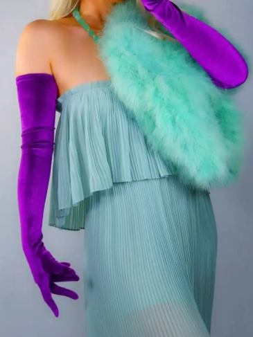 Long Elastic Purple Gloves - Stylord