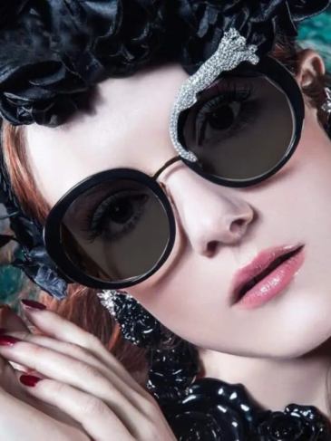 Luxury Brand Designer Zircon Round Sunglasses - Black Stylord