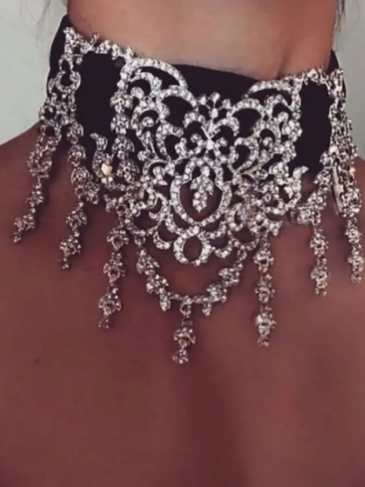 Luxury Brand Hollow Rhinestone Choker - Silver Stylord