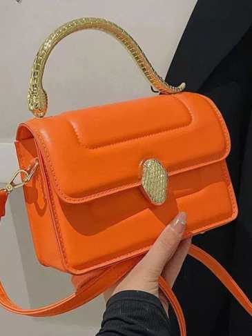 Luxury Brand Snakehead Sign Leather Handbag - Orange Stylord